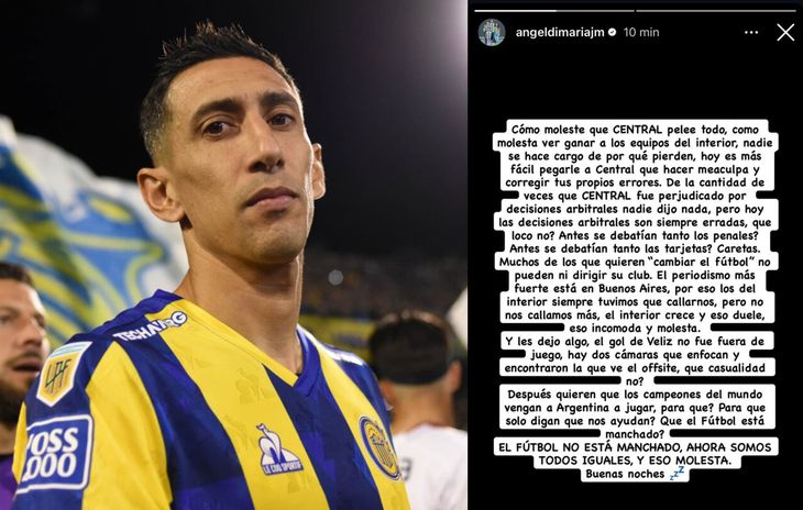 Di María aseguró que “molesta que Central pelee todo” y apuntó contra las críticas hacia el club rosarino.