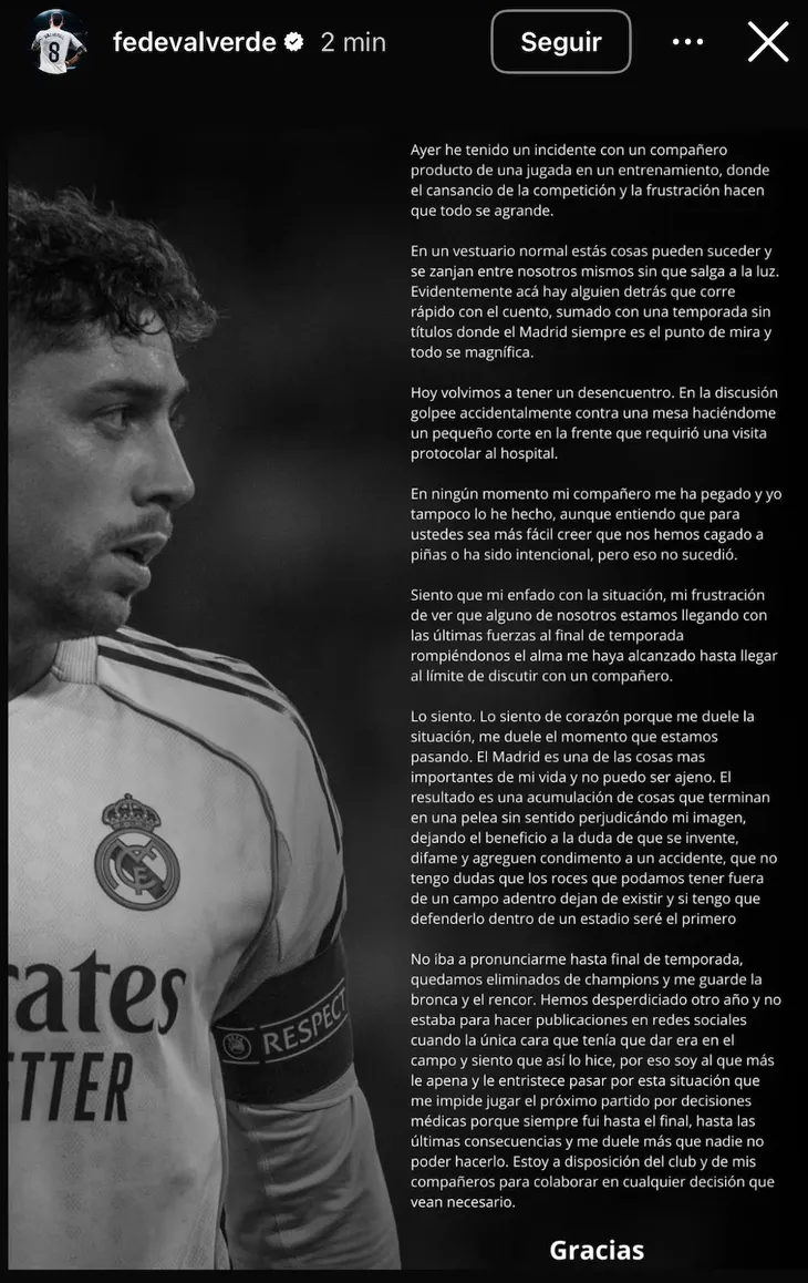 Valverde desmintió una pelea con una publicación en redes sociales.