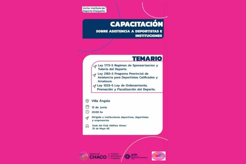 12 De Junio: Capacitacion Sobre Asistencia A Deportistas En Villa ángela