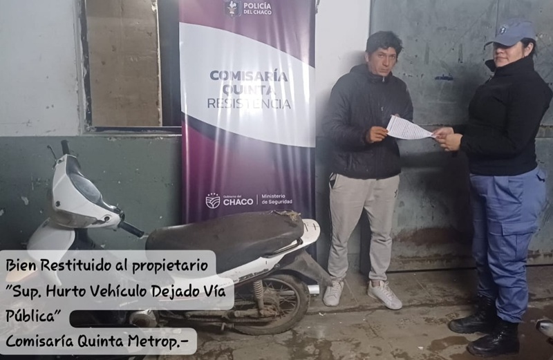 RESISTENCIA:  Recuperan Y Restituyen Una Moto Sustraída Minutos Antes