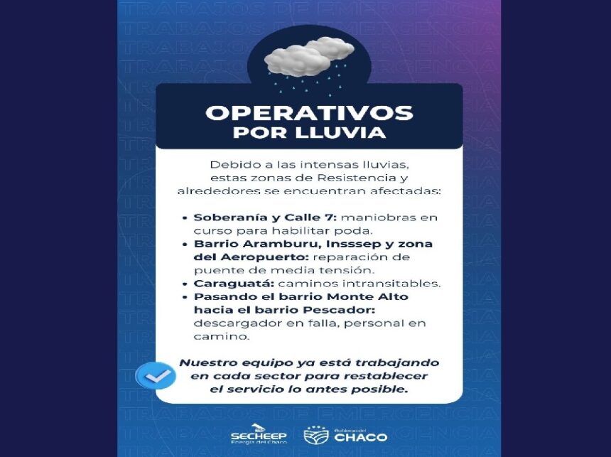 Secheep: Operativos En Sectores Afectados Por Las Lluvias En Resistencia Y Alrededores