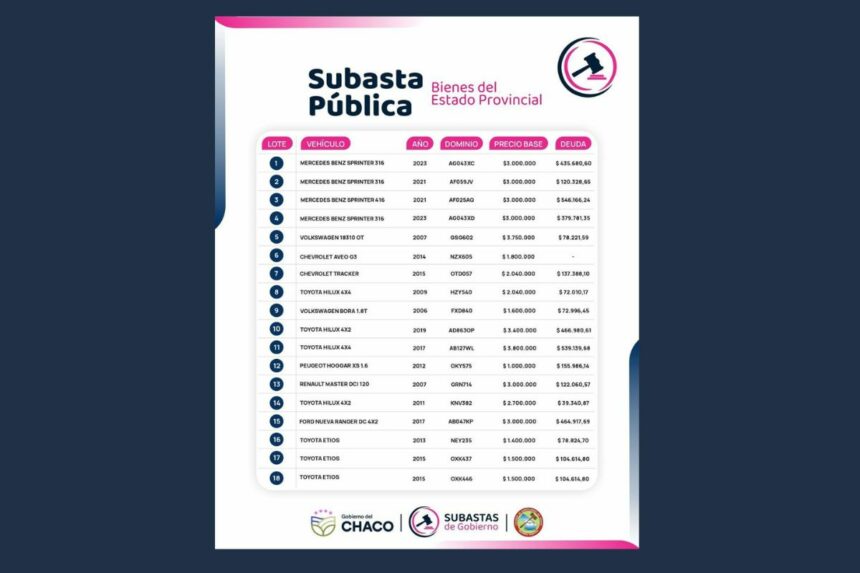 El Gobierno Del Chaco Realizará Una Nueva Subasta De 36 Vehículos Oficiales