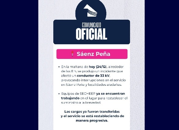 Sáenz Peña: Secheep Se Encuentra Trabajando Para Restablecer El Servicio Eléctrico