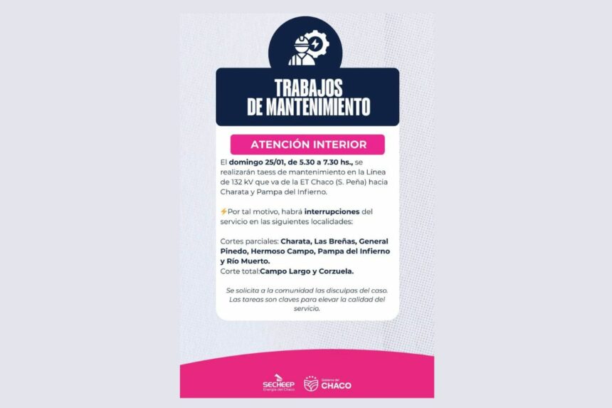 Este Domingo: Secheep Realizará Trabajos De Mantenimiento En Línea De Alta Tensión