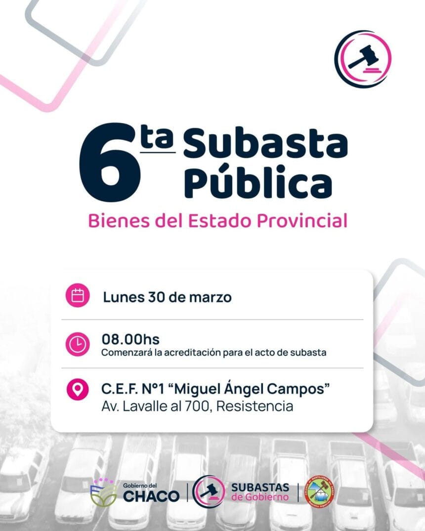 El Gobierno Provincial Recuerda Que Se Realizará Una Nueva Subasta Pública