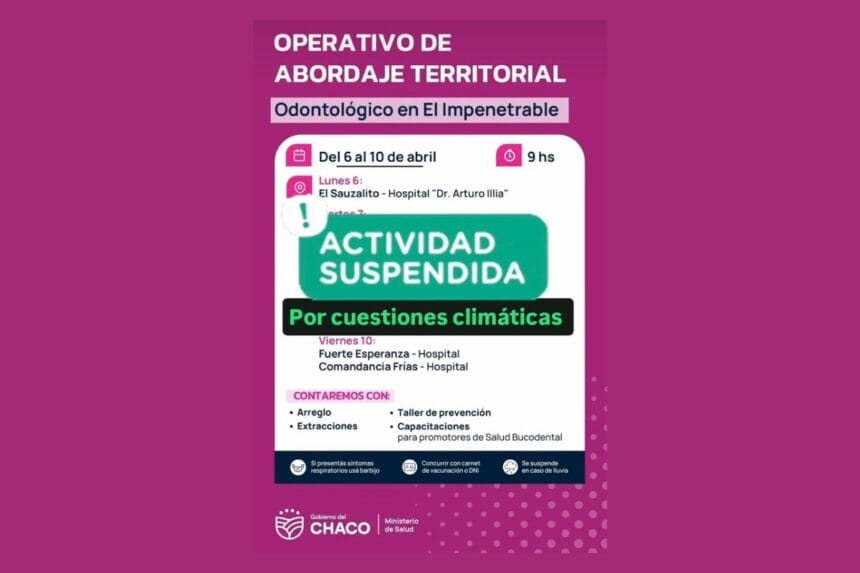 El Impenetrable: Se Suspende El Operativo Odontológico Por Cuestiones Climáticas El Impenetrable: Se Suspende El Operativo Odontológico Por Cuestiones Climáticas
